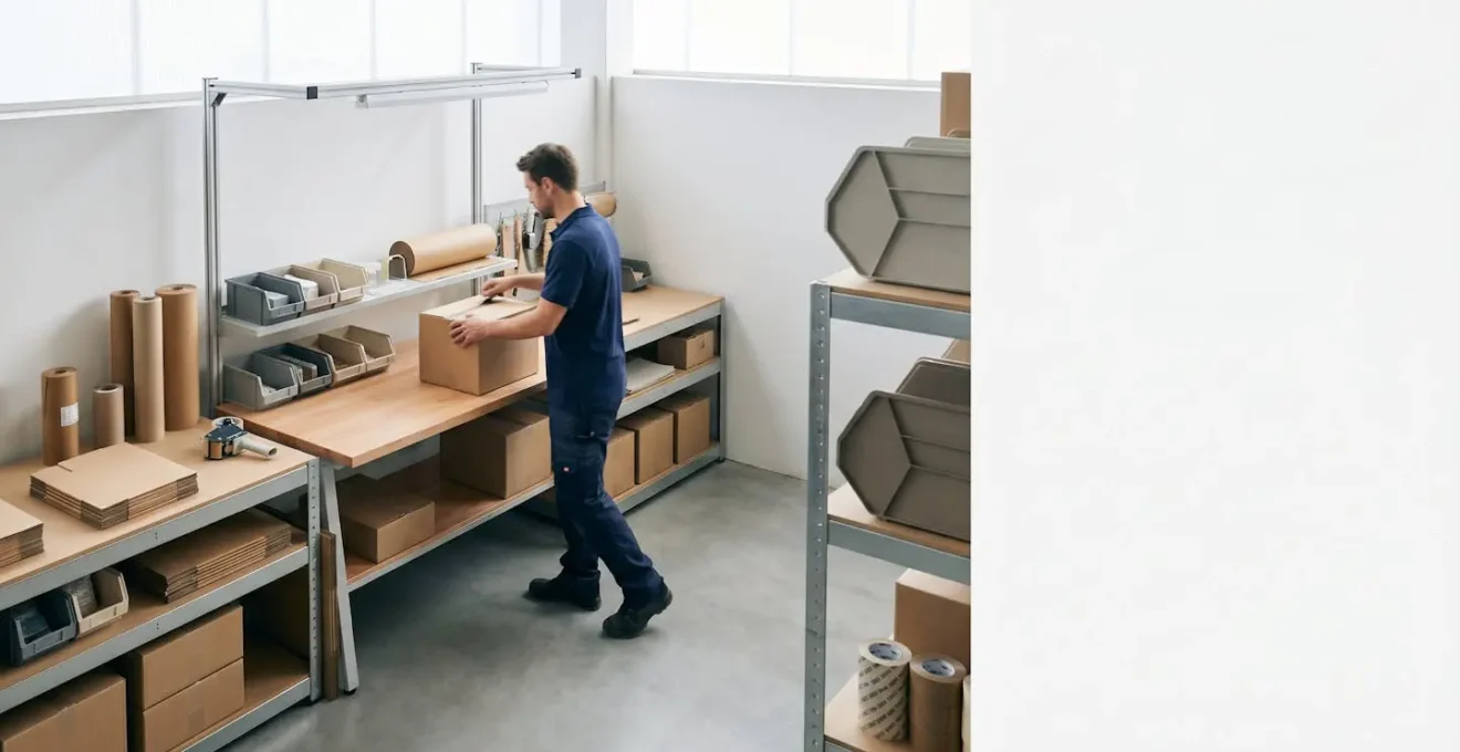 Opérateur préparant des commandes dans un entrepôt logistique e-commerce moderne
