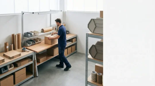 Opérateur préparant des commandes dans un entrepôt logistique e-commerce moderne