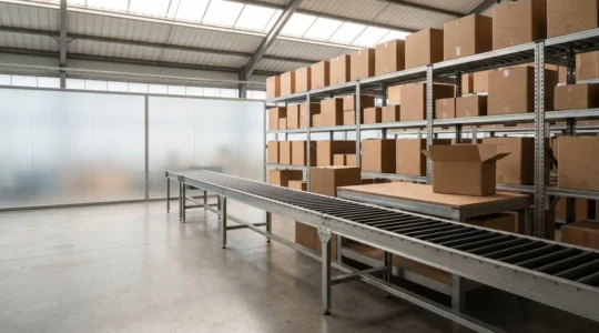 Espace de préparation de colis moderne avec emballages écologiques optimisés