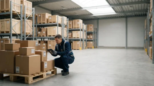 Contrôle qualité professionnel lors de la réception de marchandises dans un entrepôt moderne